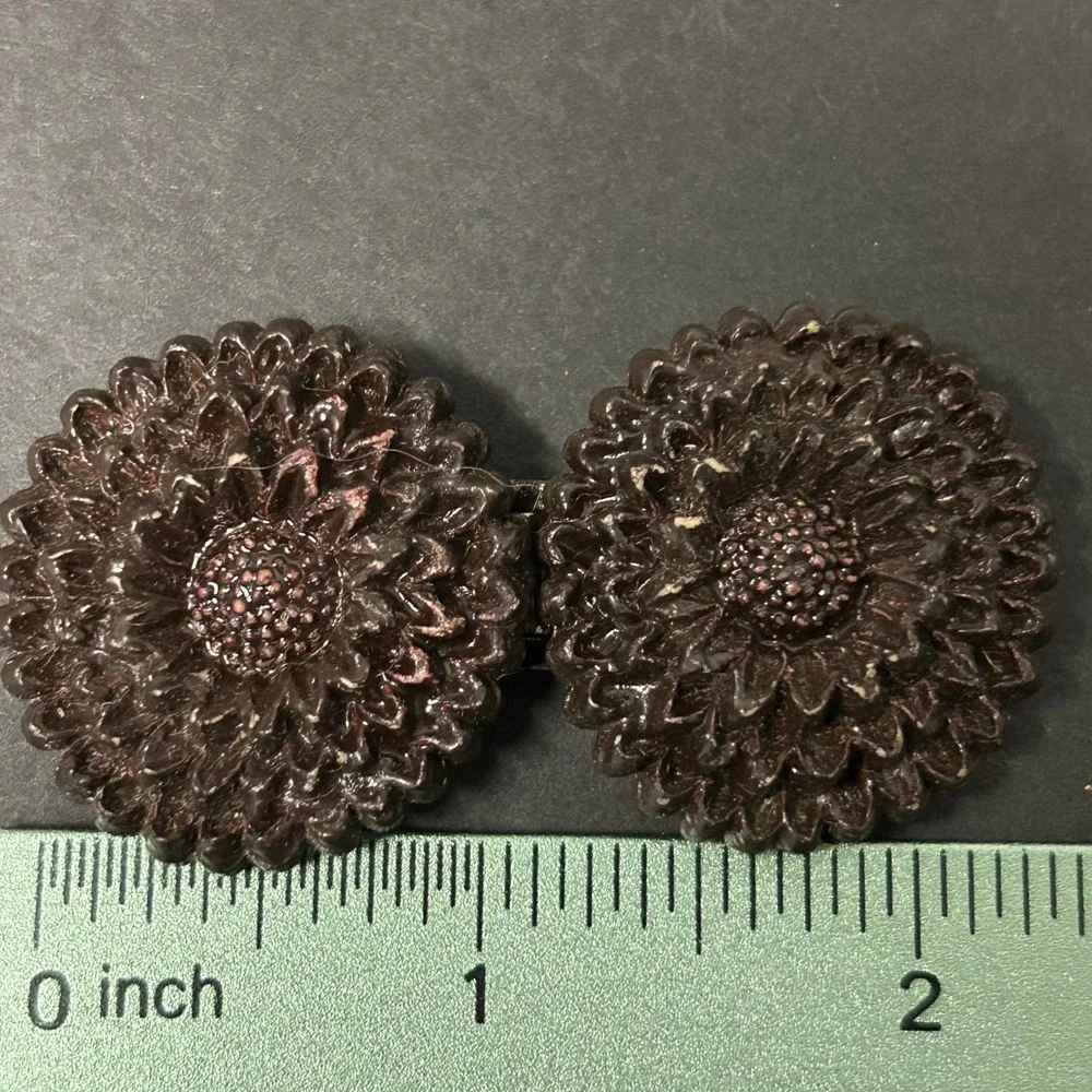 Vintage Cape Clasp Brown Floral Chrysanthemum 2pc Set